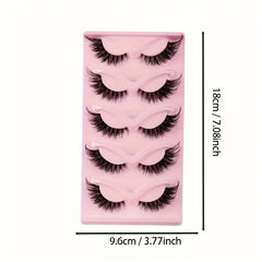 5 Pairs False Eyelashes - Natural Long, Cat Eye Style, Winged Tips, Manga Lashes for E close-up view