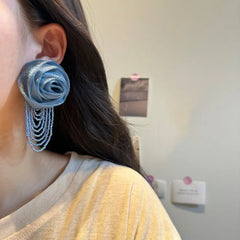 Fairy Mesh Rose Drop Earrings | Handmade Boho Tassel Jewelry detail view