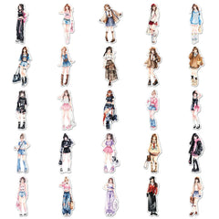50PCS Unique Fashion Sticker Set - Trendy Clothing Matching Cartoon Decals for Scrapbo close-up view