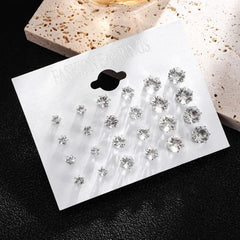 White Crystal Wedding Stud Earrings for Women Men 12 Pair detail view