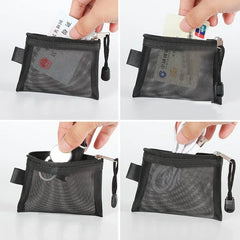 Mini Clear Nylon Mesh Zipper Coin Purse | Portable Wallet for Cards, Keys, and Lipstic close-up view