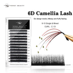Winky Beauty 6D Wild Eyelashes Double-layer Camellia Eyelash Extensions, Premade Volume Fans Wispy 0.07 C/D Individual Lash
