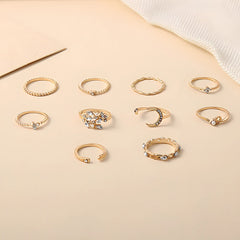 10Pcs Rings Suit For Women Gold-color Chain Ring Set Bohemian Style Coin Snake Moon Star detail view