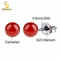 Red Carnelian Titanium Stud Earrings | Hypoallergenic Piercing Jewelry Gift detail view