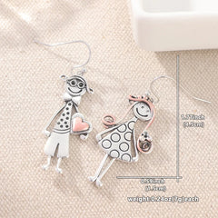 Creative Fashion Boy and Girl Pattern Dangle Earrings Women Vintage Silvery Plated Festival Pendant Earrings Jewelry Accessories