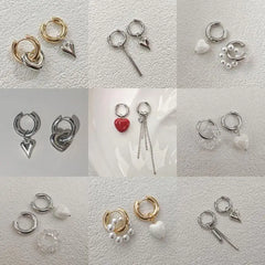 Fashion Heart Pendant Ear Buckle Fashionable Irregular Crystal Tassel Earrings Sweet Cool Metal Chai