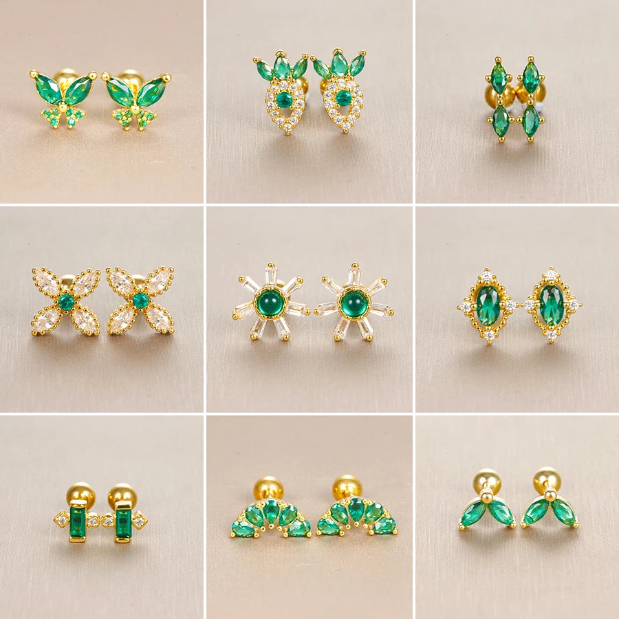 Butterfly Green Stud Earrings Women Stainless Steel
