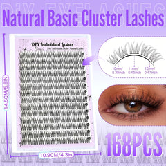 168 Lashes, C-Curl/D-Curl Mixed-Length Natural Volume, DIY Self-Application Eyelash Extensions Individual Lash Applications