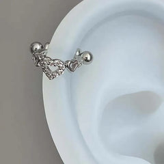 New Hollow Heart Ear Bone Nail for Women Girls Stainless Steel Silver Color Zircon Pi alternate view
