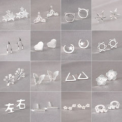 925 Silver Needles Lovely Mini Stud Earrings Women Cute Heart Star Moon Daisy Christm alternate view