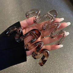 Women's Wavy Glossy Brown Acetate Hair Clip 11cm detail view