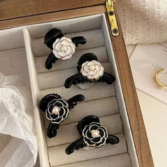 2Pcs Retro French Black Temperament Camellia Small Grip Princess Hair Clip Side Hairpin Clip wholesale