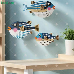 Three Fish Wall Hanging Decoration | Wooden Ocean Art for Living Room close-up view
