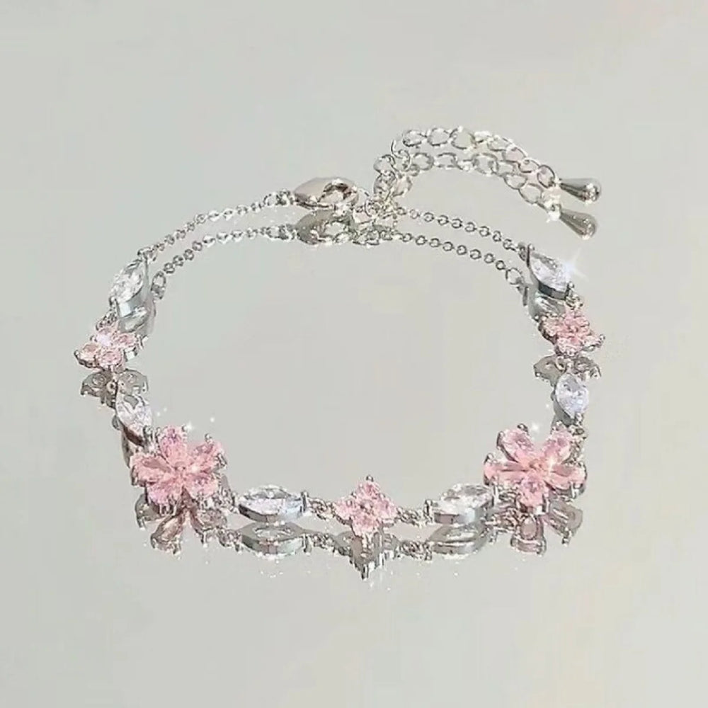 Sparkling Cherry Blossoms Butterfly Bracelet Women's Fashion Temperament Wave Moon Flower Adjustable