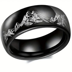 8MM Fashion Mountain Men Stainless Steel Jewelry Wedding Band Steel Rings Women Men E alternate view