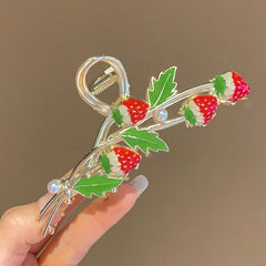 New Sweet Flower Durian Hair Claw Clip Ponytail Grab Hair Clips Shark Clip Woman Hairp close-up view