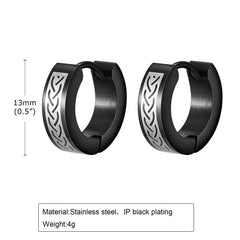 Mens Celtic Knot Hoop Earrings | Hypoallergenic Stainless Steel Huggie Earrings close-up view