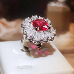 Fashion Red Zircon Paraiba Ring 925 Silver Simple Geometry Zircon Ring For Women Party W detail view