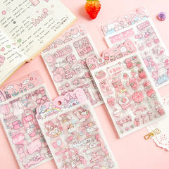 4-Piece Pink PET Sticker Pack | Kawaii Decorative Scrapbooking Set