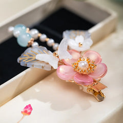 1 Pair Ancient Flowers Hair Pins Pink Resin Flower Hair Clips Crystal like Blossom Hairpins for Women Girls Hair Accessories
