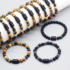 12 Zodiac Sign Bracelet Homme Constellation Bangle Natural Yellow Tiger Eye Stone Hema close-up view