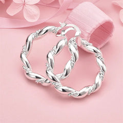 925 Sterling Silver Hoop Earrings For Women Wedding Party Christmas Gift close-up view