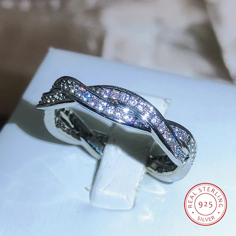 Creative twisted intertwined zirconia ring for women 925 stamps fashion Bling Bling party birthday j