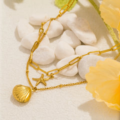 Double Layer Seashell Necklace | Summer Beach Jewelry for Women detail view