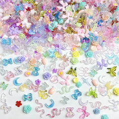 100PCS Random Mixed Strawberry Flowers Nail Charms Sweet Resin Flatback Moon Nail Art De detail view