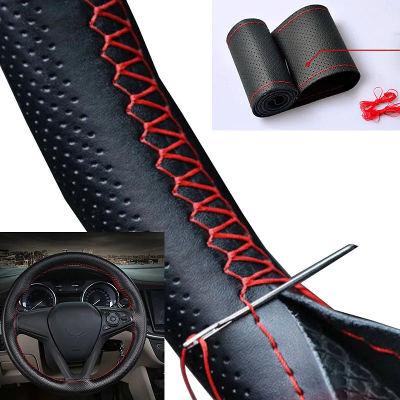 Steering Wheel Cover Faux Leather 38cm DIY Stitching