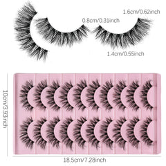 10 Pairs Natural Fluffy False Eyelashes Wispy Lashes | 3D Volume Strip Lashes D Curl F close-up view