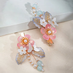 1 Pair Ancient Flowers Hair Pins Pink Resin Flower Hair Clips Crystal like Blossom Hairpins for Women Girls Hair Accessories