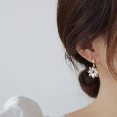 14K Real Gold Dainty Korean Flower Earrings for Women | Bling AAA Zirconia Stud Earri alternate view