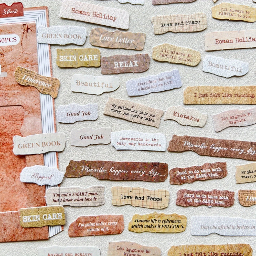 Journamm 50 Pcs English Label Sticker Package | Junk Journal Scrapbook Embellishment Kit