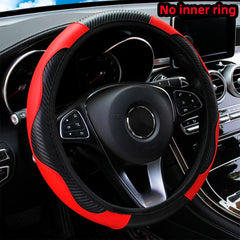 PU Carbon Fiber Leather Car Steering Wheel Cover Without Inner Ring Suitable for 14.5-15 Inches of A