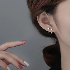 Korean Square Shape Tiny Hoop Earrings For Women Men Silver Color C- Shape Open Earing close-up view