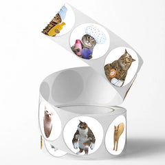 1Roll(500Pcs) Lovely Pet Cats Meme Stickers 2.5cm/1.0'' 48 Designs Decal Labels for Te close-up view