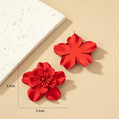 Obega Red Flower Stud Earrings | Bohemian Statement Metal Earrings for Women alternate view
