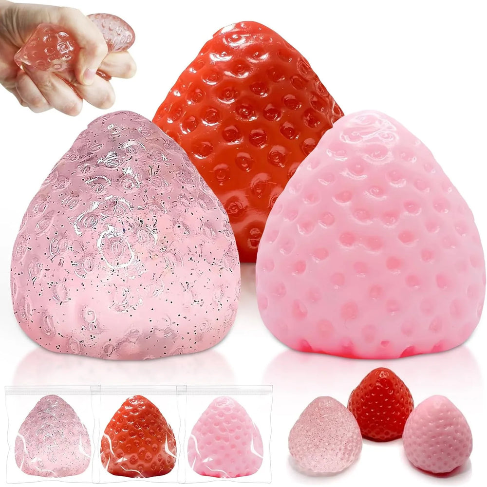Strawberry Squishy Stress Toys Set | 3PCS Soft TPR Squeeze Fidget