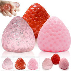 Strawberry Squishy Stress Toys Set | 3PCS Soft TPR Squeeze Fidget