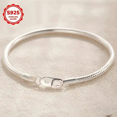 925 Sterling Silver Couple 3mm Snake Chain Bracelet Women Luxury Dinner Party Bracelet Jewelry Gift