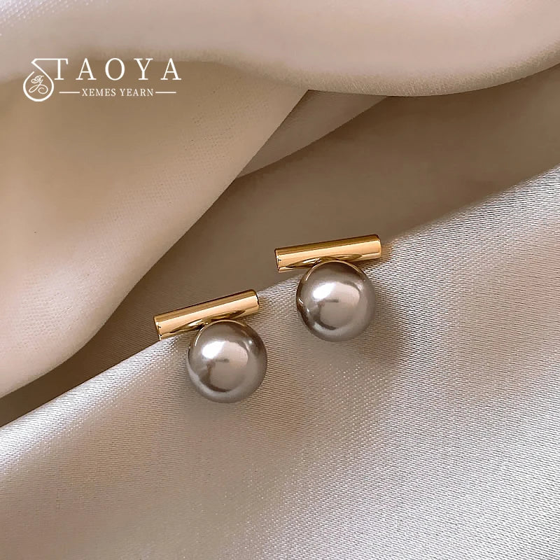 Grey Imitation Pearl Drop Earrings | French Minimalist Jewelry for Women