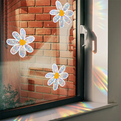 Daisy Flower Sun Catcher Stickers | Self Adhesive PVC Window Decal Suncatcher Rainbow close-up view