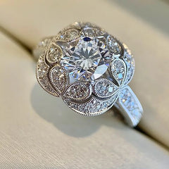 Luxury Jewelry 925 Sterling Silver Large Round Cut White Topaz CZ Diamond Couple Rings Women Wedding