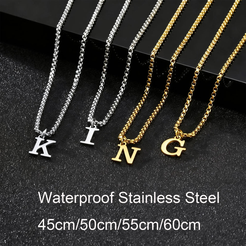 Simple Stainless Steel Initials Letters Necklace for Men Women,Hip Hop Gold Silver Color Box Chain C