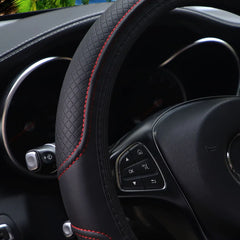 PU Leather Embossed Steering Wheel Cover 14.5-15 Inch Round Rimless Design for All Seasons Men Women