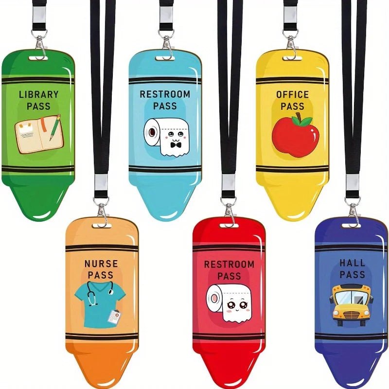 Hall Pass Lanyards and School Passes – 6 - Piece Classroom Set - Onlytenbucks.com