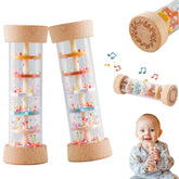 Montessori Wooden Baby Rain Stick – Rainbow Hourglass Music Rattle Toy - Onlytenbucks.com