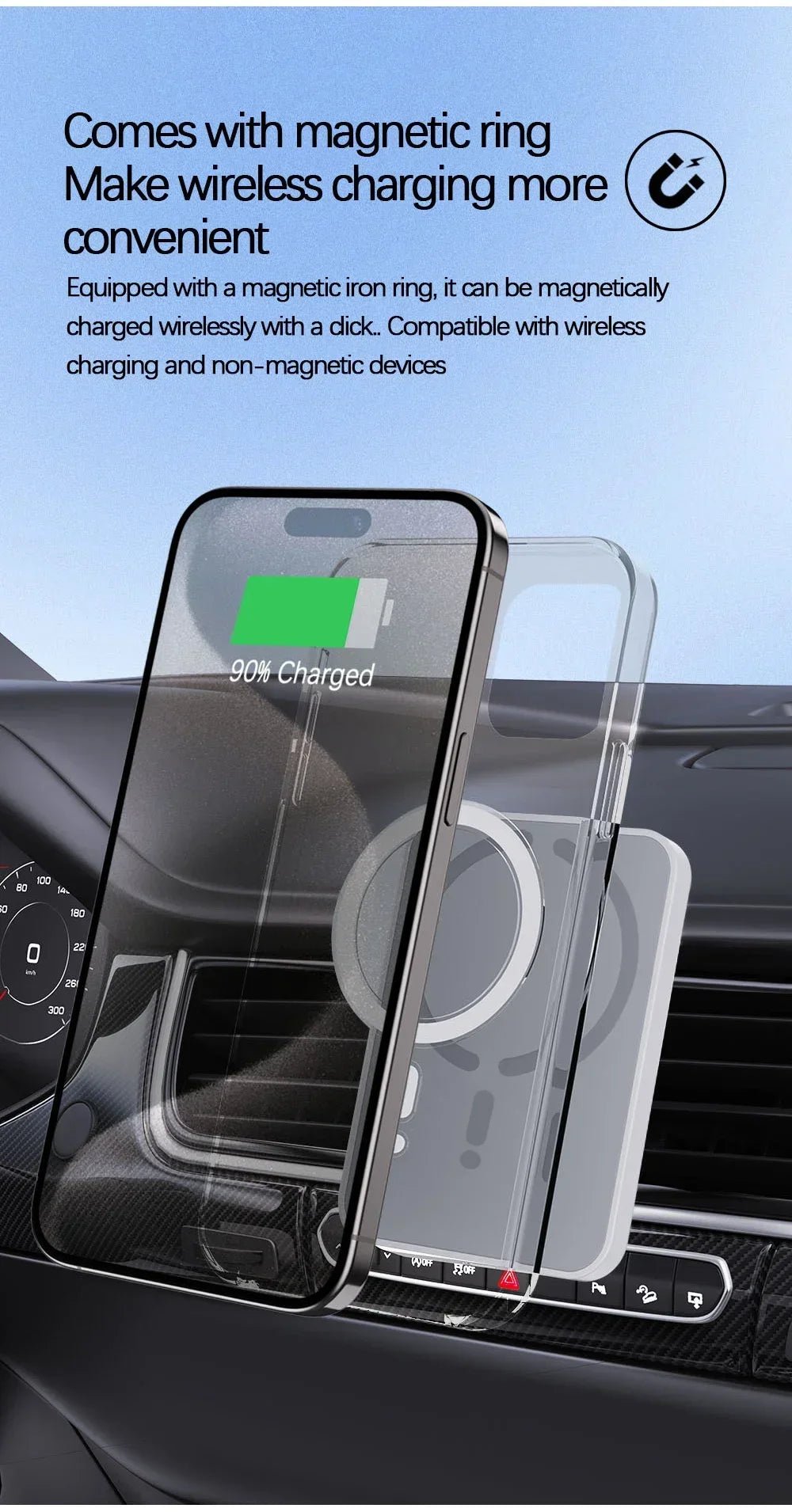 100W Magnetic Wireless Car Charger Air Vent Phone Holder - Onlytenbucks.com