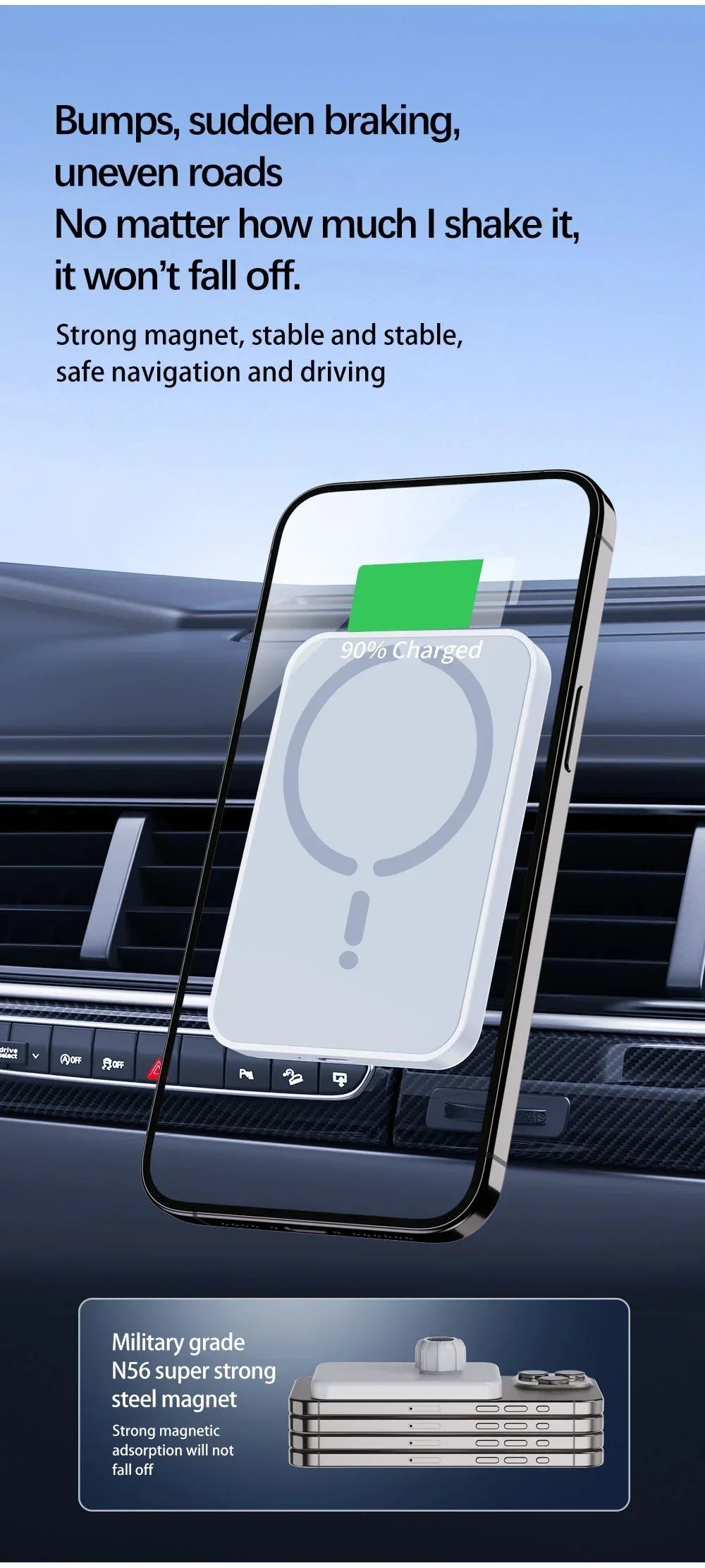 100W Magnetic Wireless Car Charger Air Vent Phone Holder - Onlytenbucks.com